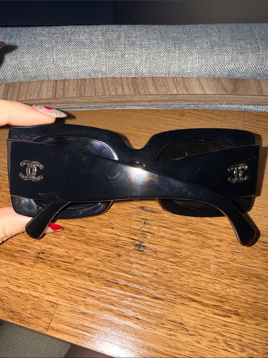 CHANEL Accessories - CHANEL Black Rectangular Logo Sunglasses with CC Emblems